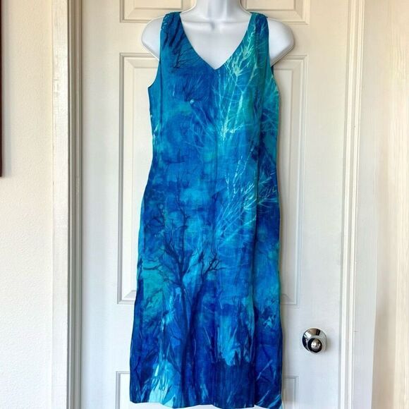 NWOT Dana Buchman Tropical Linen V-Neck Tank Dress - Picture 1 of 16